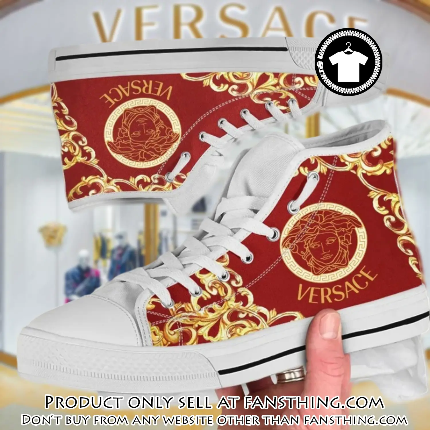 Versace medusa red gold high top canvas shoes luxury brand gifts for men women fst5205873